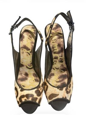 Sam Edelman Leopard Print Peep-Toe Slingback Heels